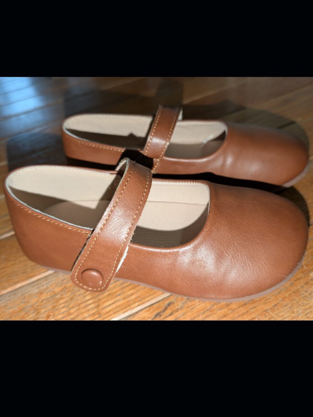 Girl's brown faux leather Mary Jane dress shoes